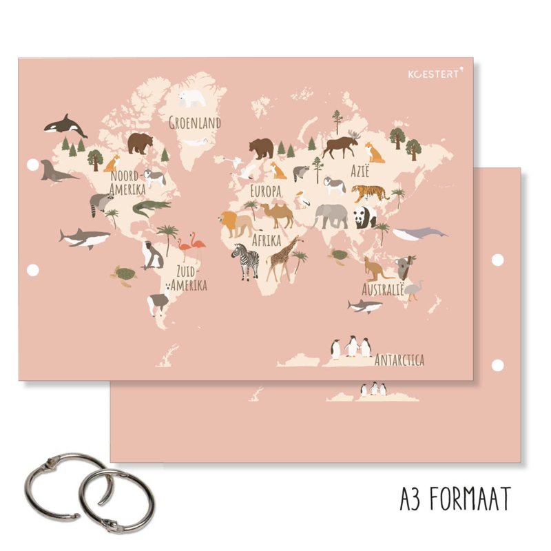 XXL bewaarbundel wereldkaart roze