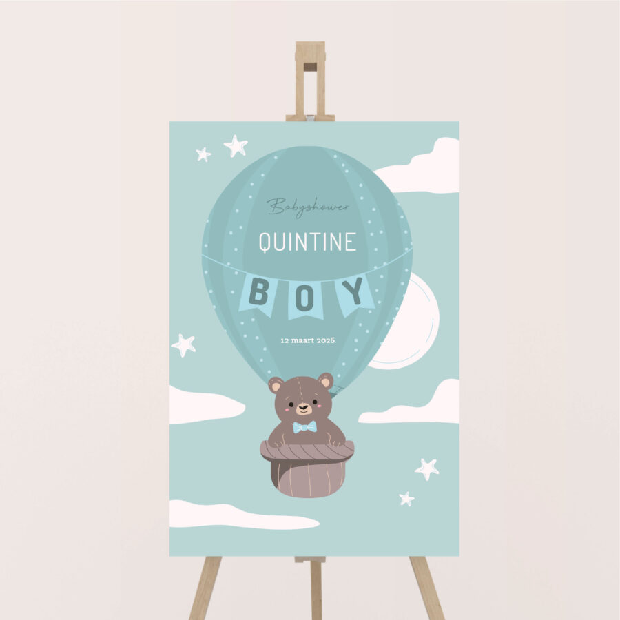 babyshowerbord welkomstbord beer aqua