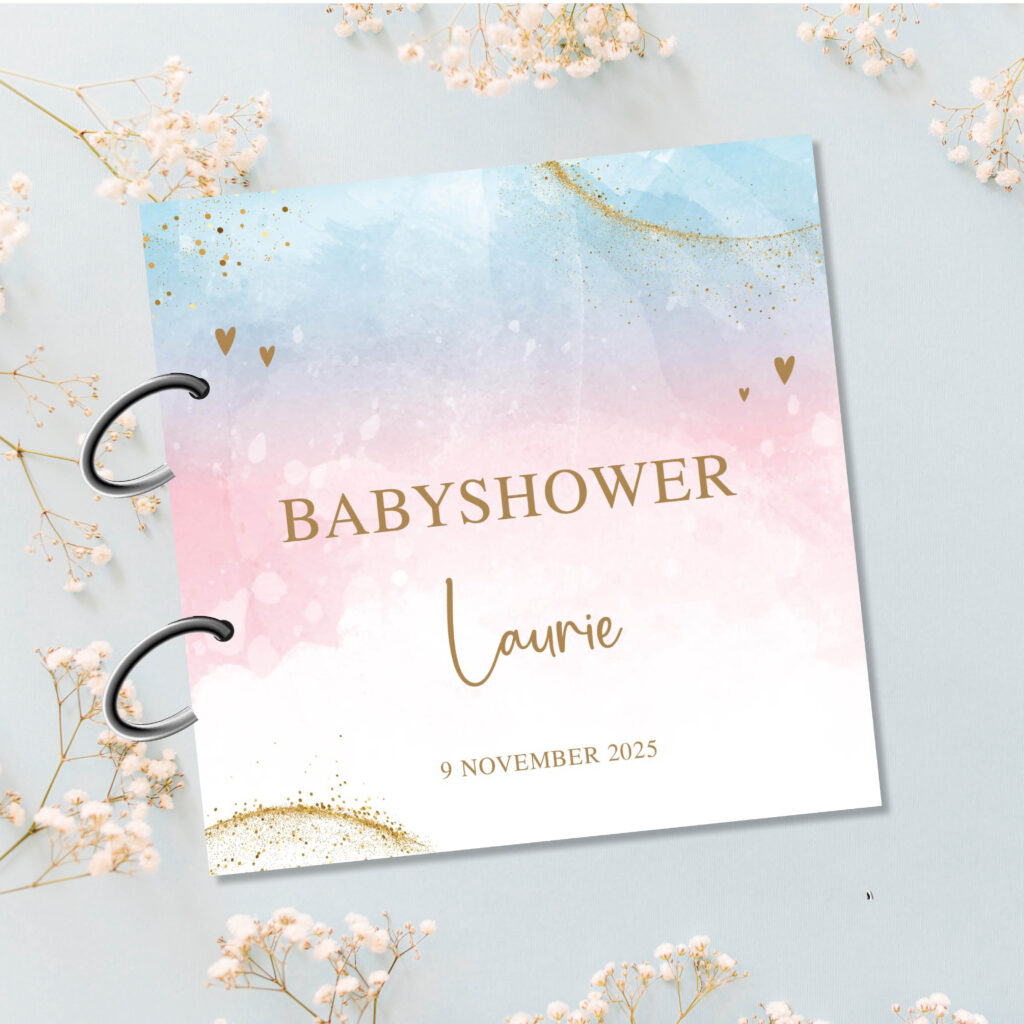 Babyshower invulboek bewaarbundel pink blue sparkle