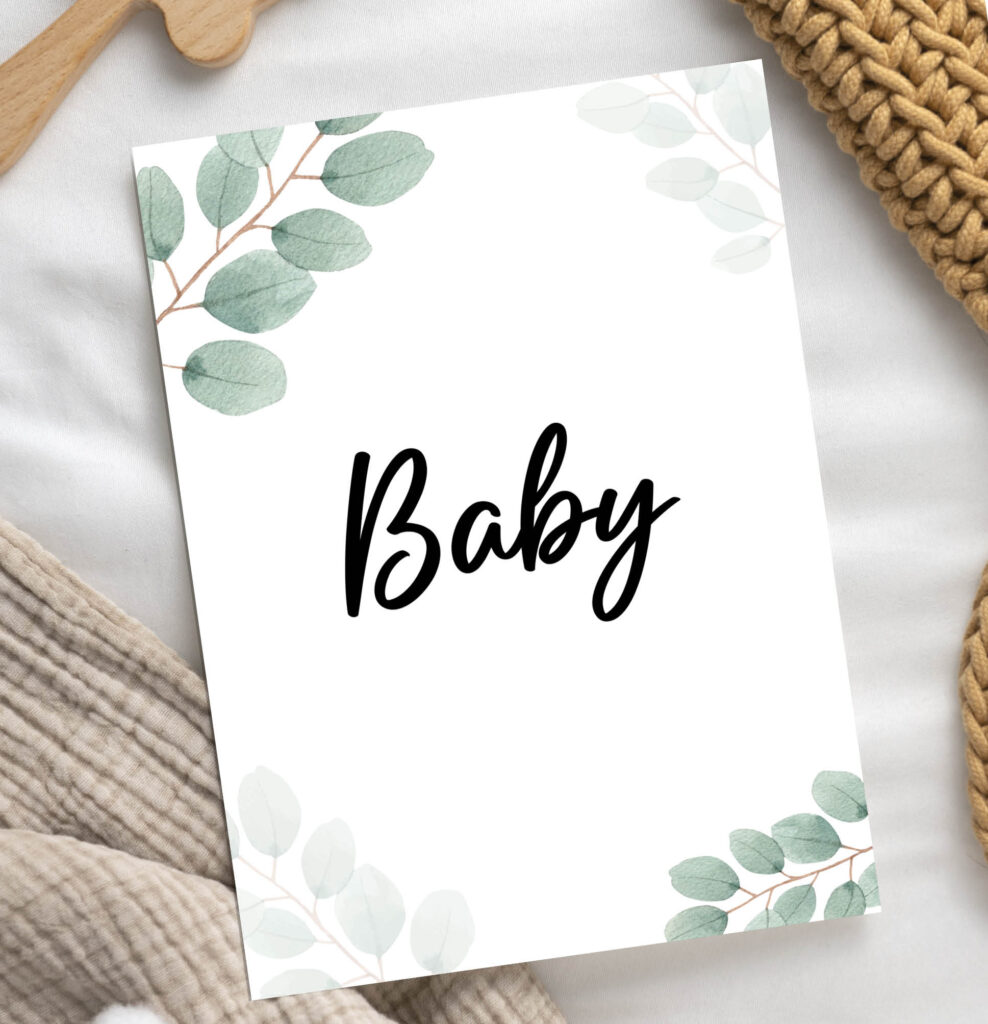 Babyshower ABC invulkaarten leafs