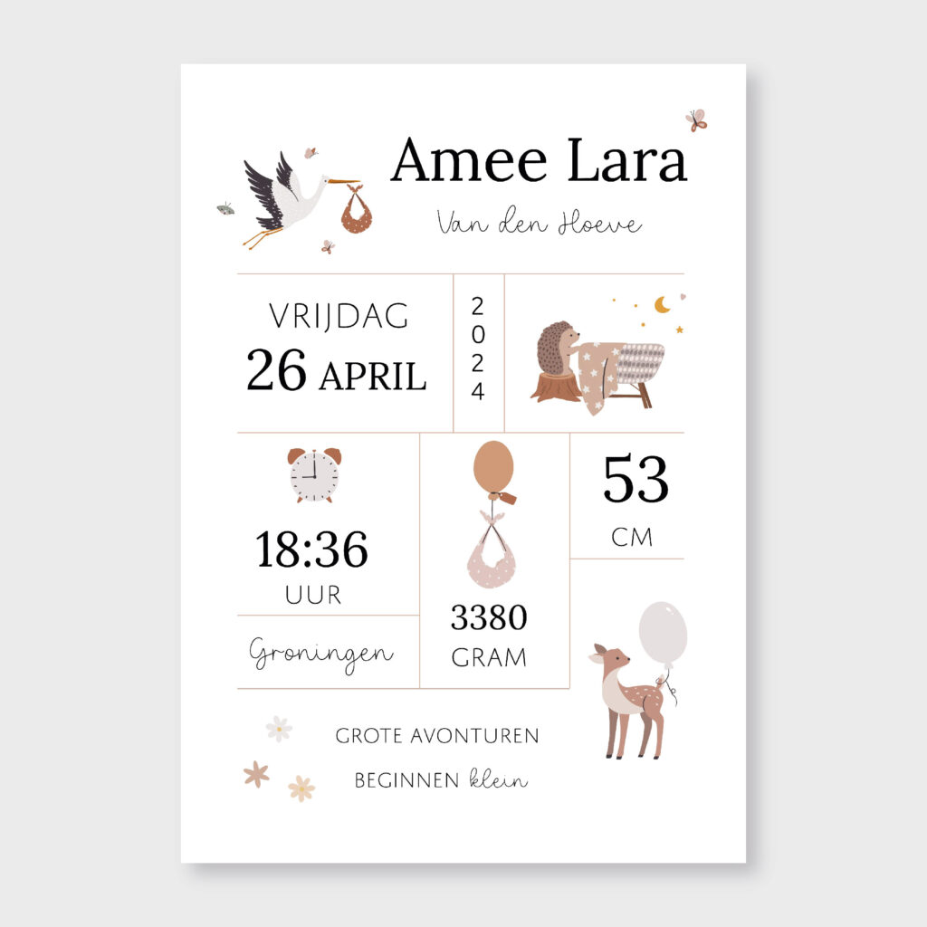 Geboorteposter bosdieren