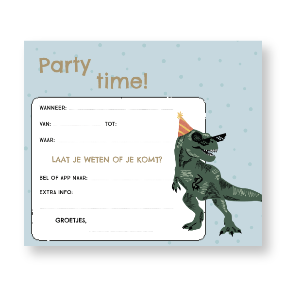 Uitnodiging kinderfeestje snoephorloge dino printable