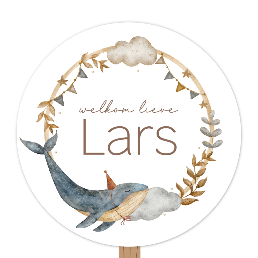 Geboortebord rond tuin walvis feest