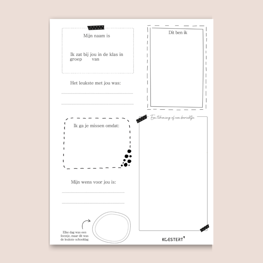 Printable afscheid leerling invulboekje