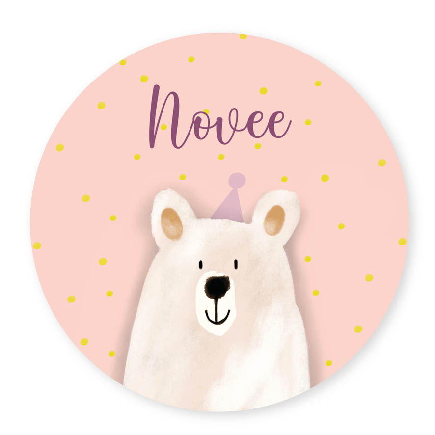 Muurcirkel met naam beer met stippen roze