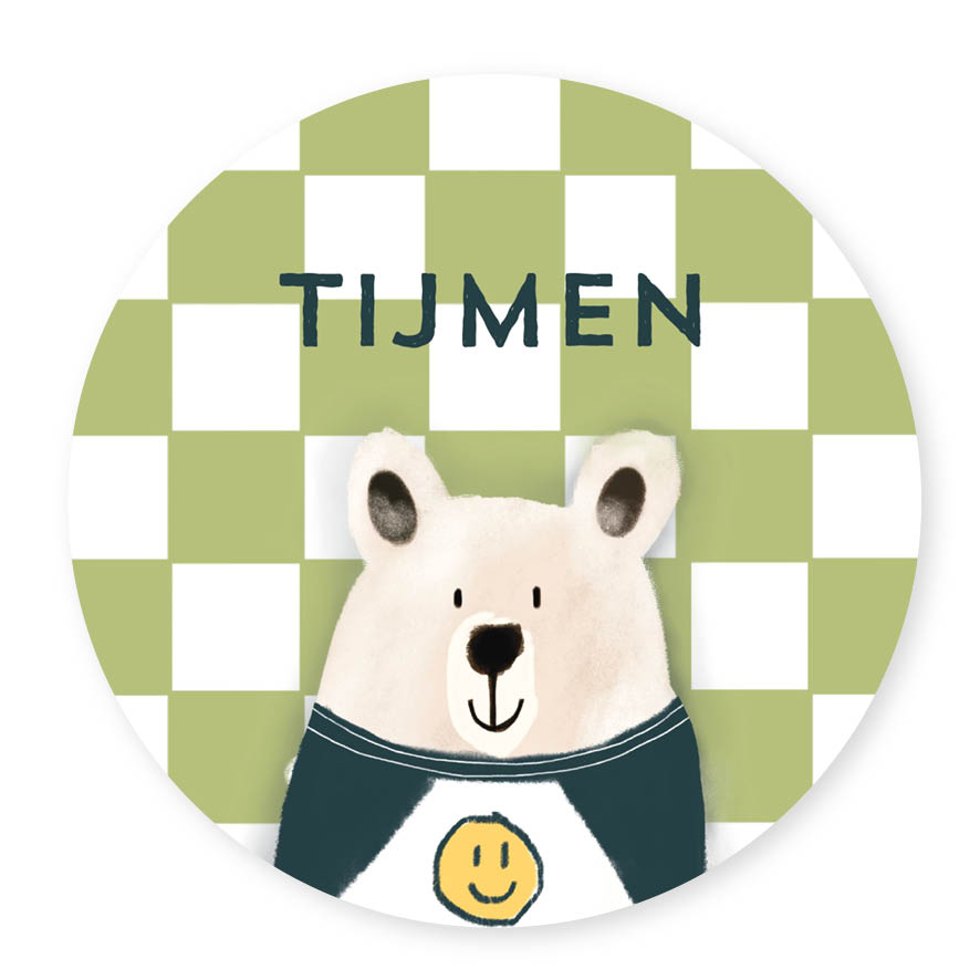 Muurcirkel met naam smiley beer groen