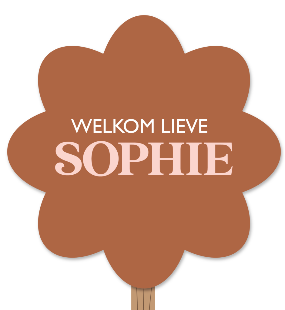 Geboortebord-bloem-roze-letters