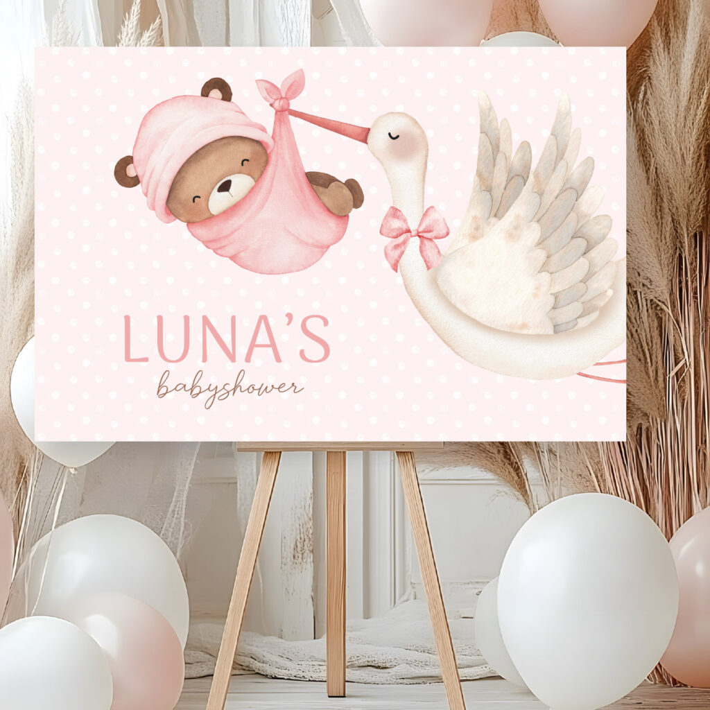 Gender reveal welkomstbord roze ooievaar