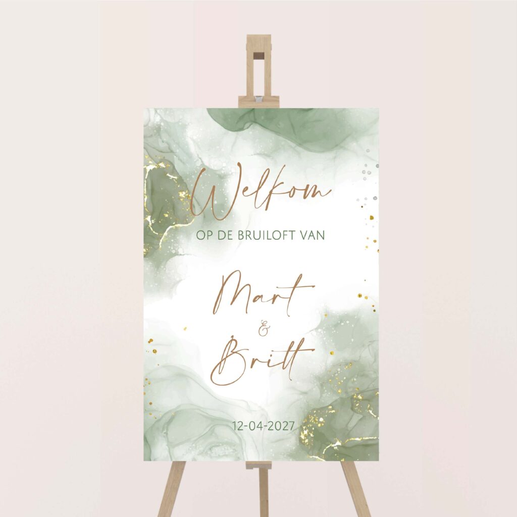 welkomstbord bruiloft green marble