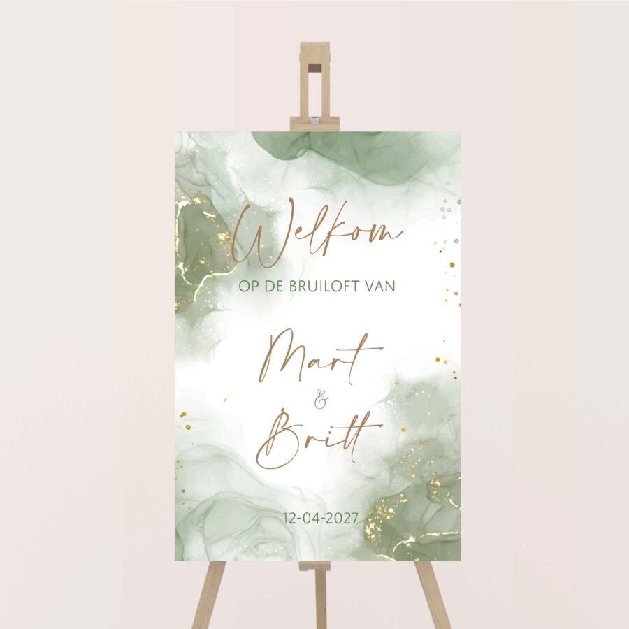 welkomstbord bruiloft green marble