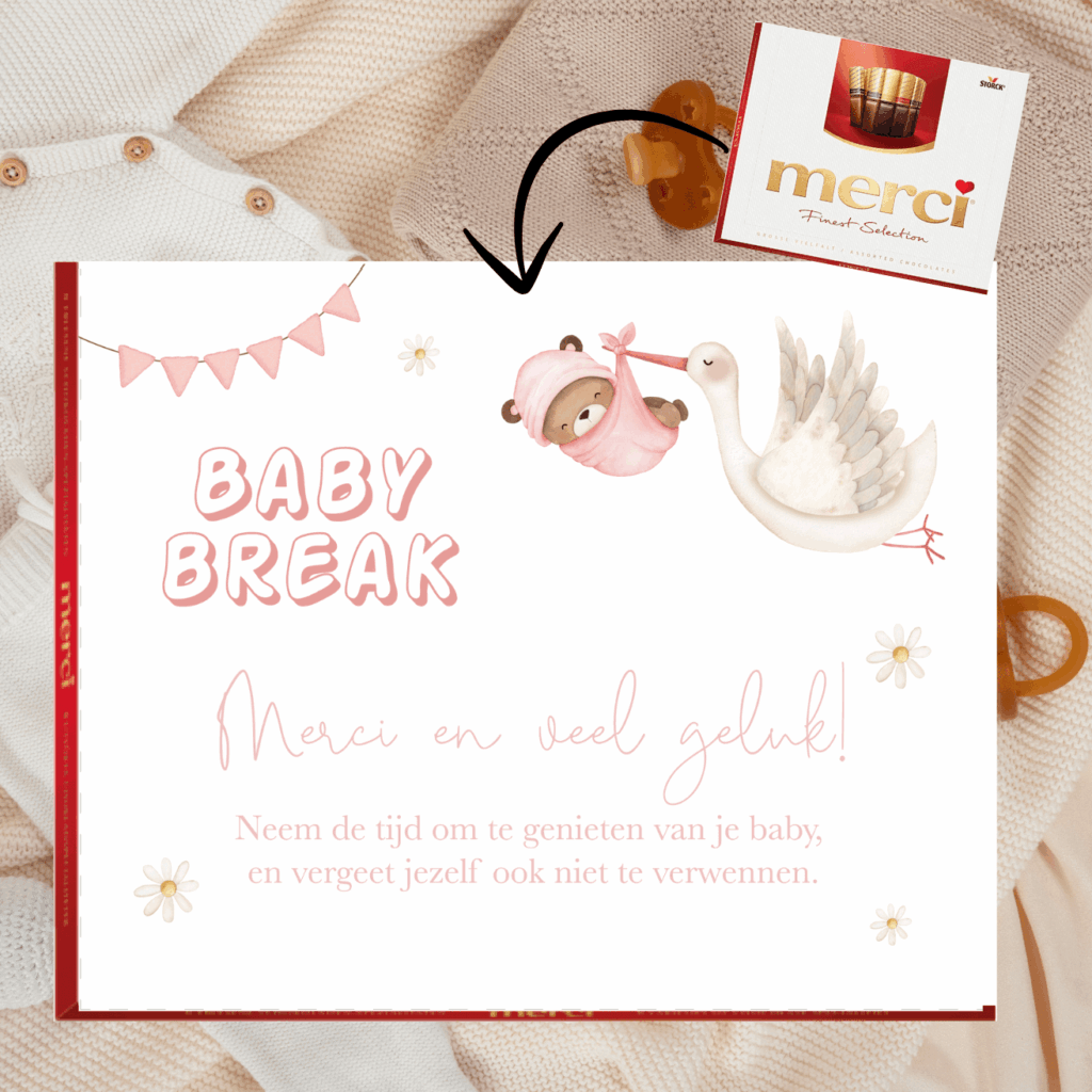 Afscheid collega zwangerschapsverlof | Merci wikkel | ooievaar roze