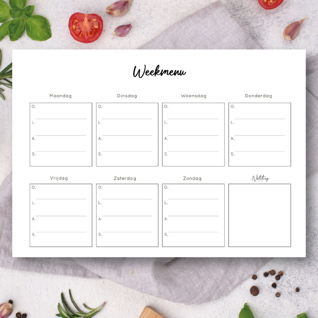 weekmenu planner printbaar printable