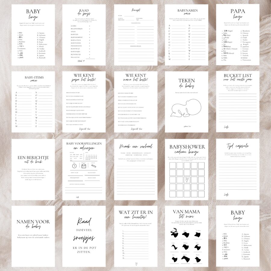 Babyshower spel | printable | voordeelbundel met 20 spellen